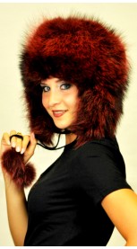 Cappello in marmotta  rosso con copriorecchie 